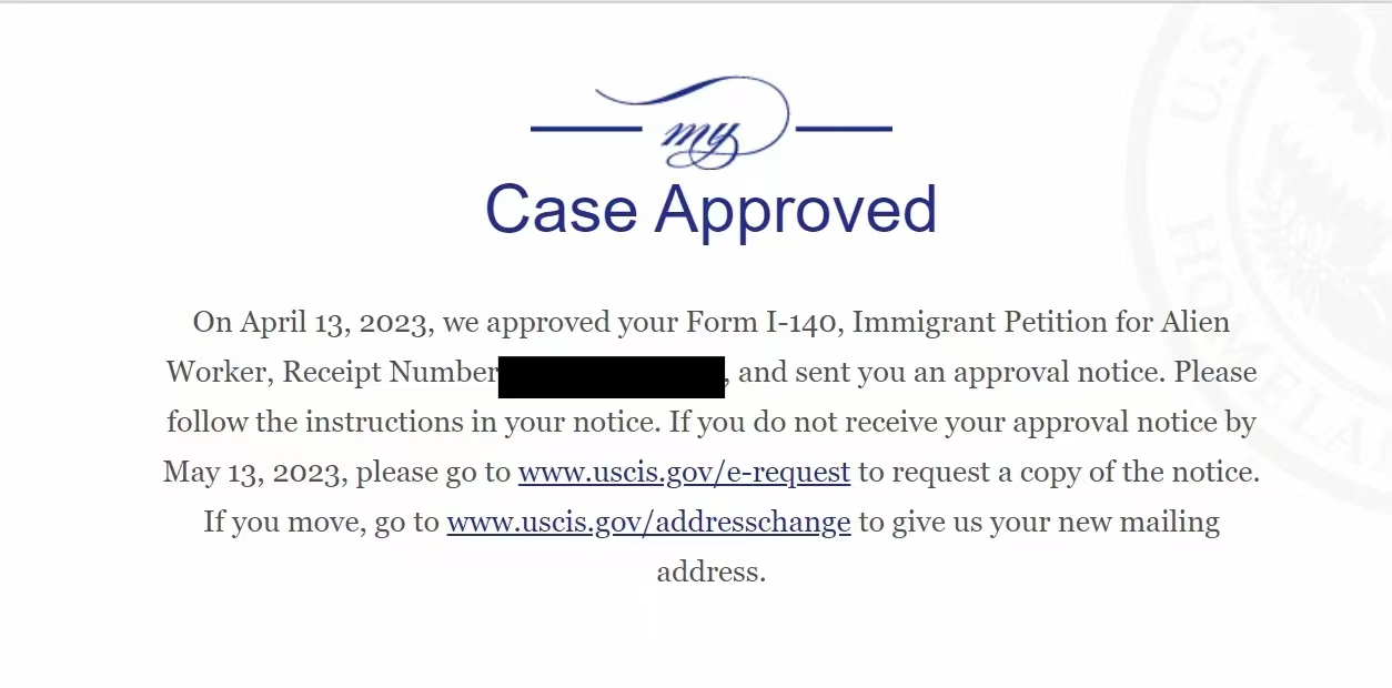 2023年4月13日：美国EB1A杰出人才移民申请顺利获批
