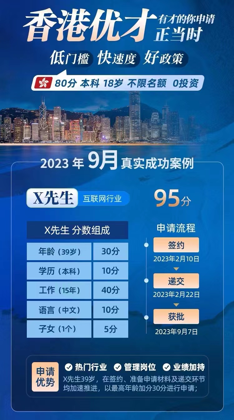 2023年9月：香港优才案例分享95分获批