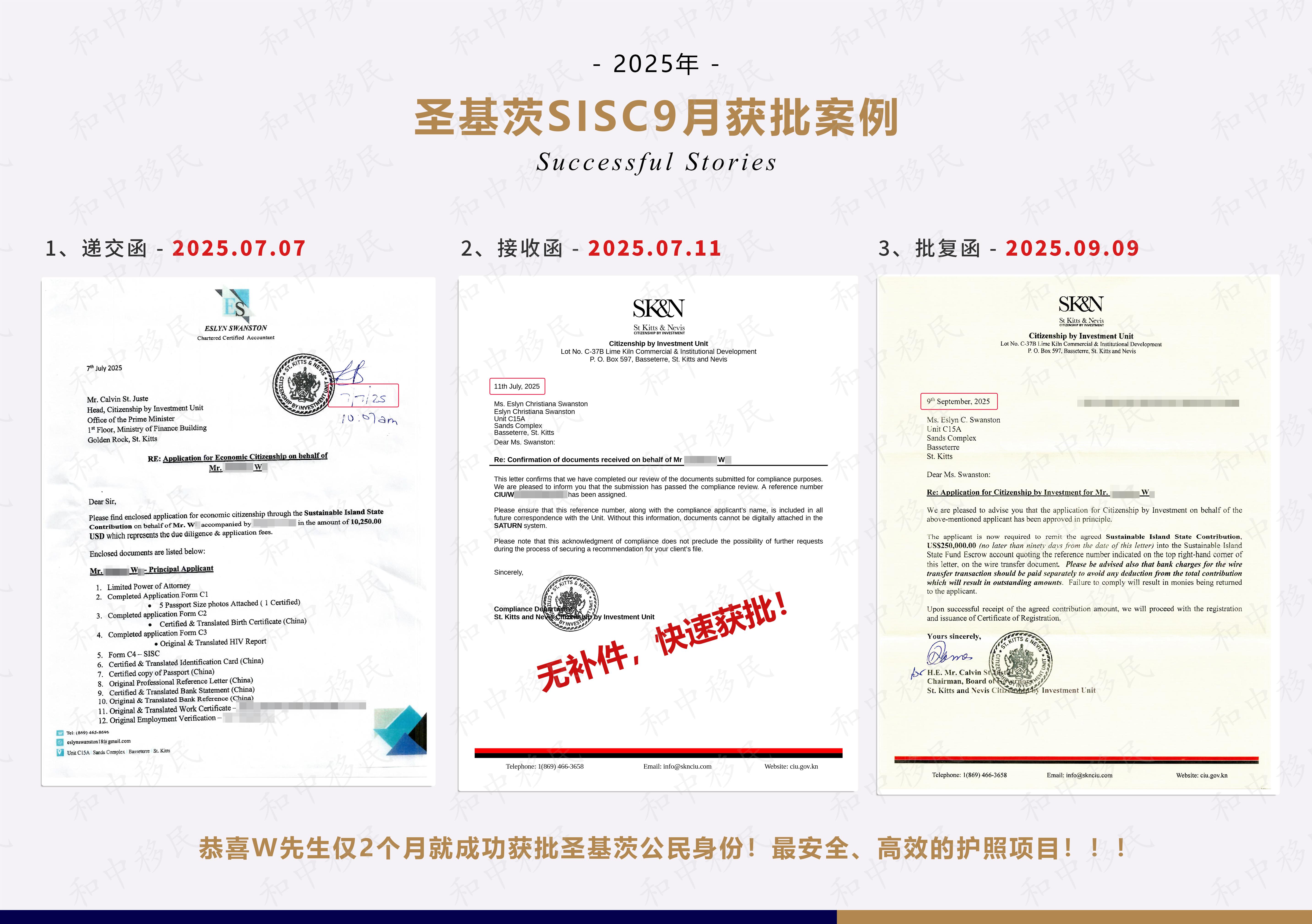 2025年9月：圣基茨投资入籍客户2个月快速获批！